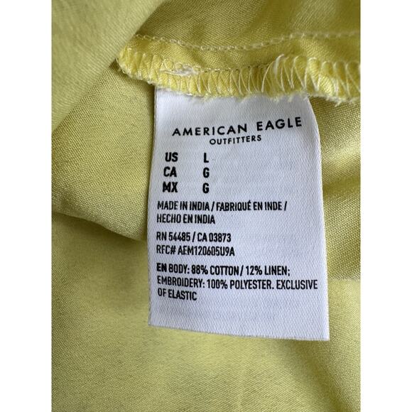 American Eagle Women’s Floral Eyelet Tiered Mini Dress L Yellow Boho Lace Cotton - Picture 8 of 15